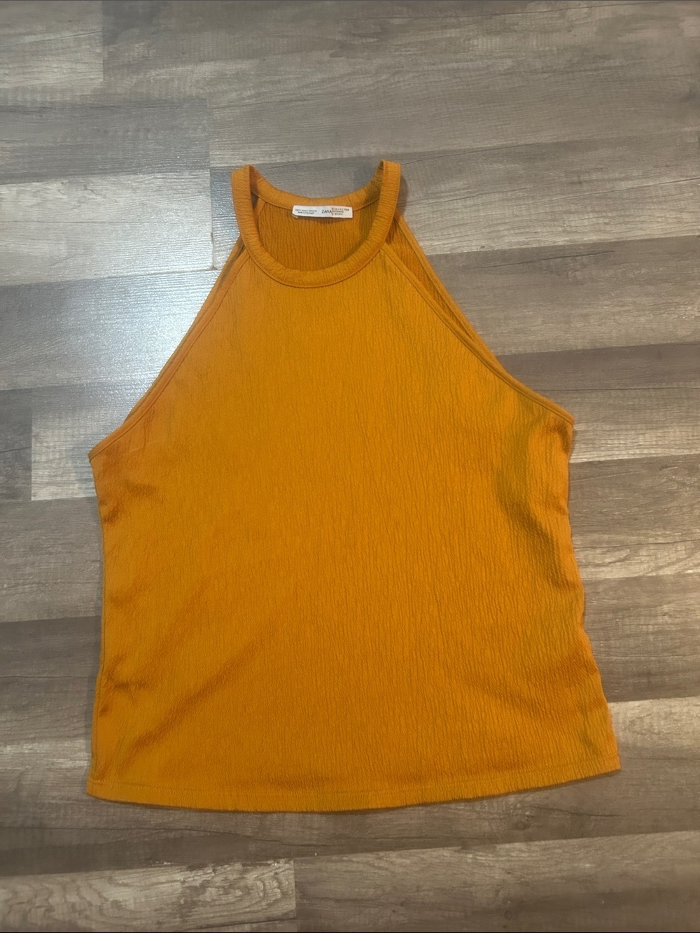 Zara Women’s Top Mustard Textured Fitted High-Neck Tank Top - Size Large